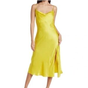 New Socialite Yellow Satin Cowl Neck Midi Slip Dress | Size Extra Small